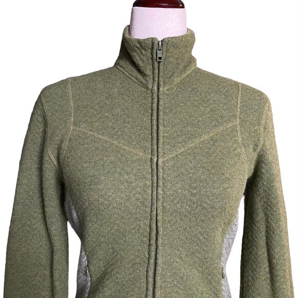 Prana Wool Blend Full Zip Mock Neck Sweater Jacket Womens XS Green Pockets - Picture 7 of 14